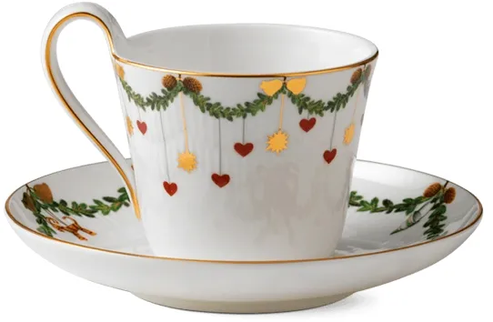 Royal Copenhagen Stjerne Riflet Jul højhankskop og underkop - 24 cl
